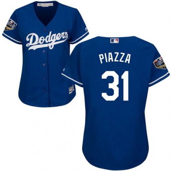 Women's Majestic Los Angeles Dodgers #31 Mike Piazza Authentic Royal Blue Alternate Cool Base 2018 World Series MLB Jersey - Ujersey