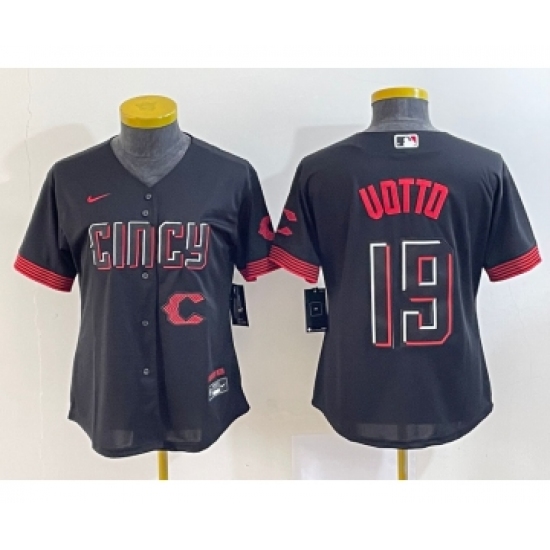 Women's Cincinnati Reds #19 Joey Votto Black 2023 City Connect Cool Base Stitched Jersey1 - Ujersey