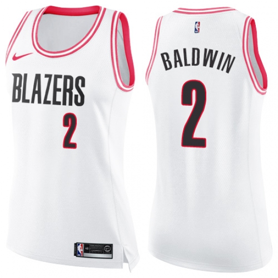 Women's Nike Portland Trail Blazers #2 Wade Baldwin Swingman White Pink Fashion NBA Jersey - Ujersey