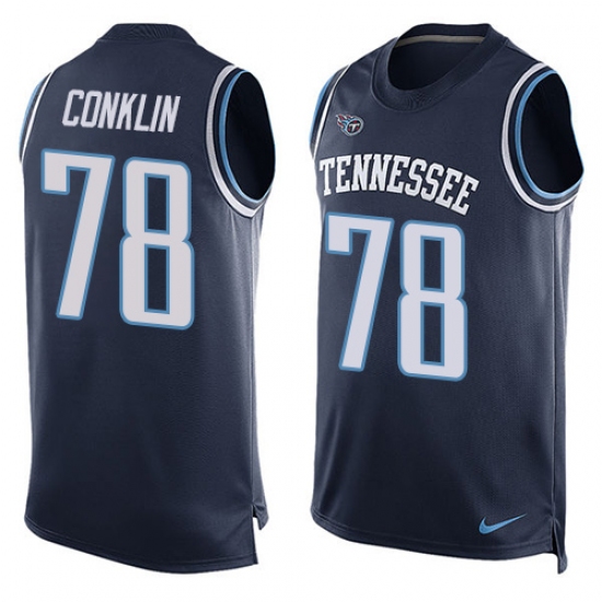 Men's Nike Tennessee Titans #78 Jack Conklin Limited Navy Blue Player Name & Number Tank Top NFL Jersey - Ujersey