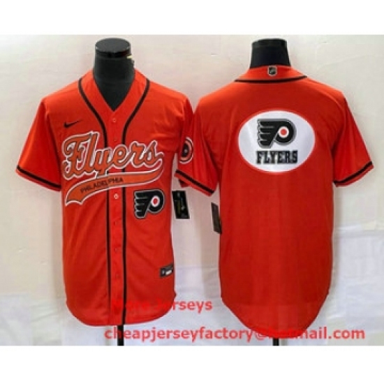 Men's Nike Philadelphia Flyers Orange Team Big Logo Cool Base Stitched Baseball Jersey - Ujersey