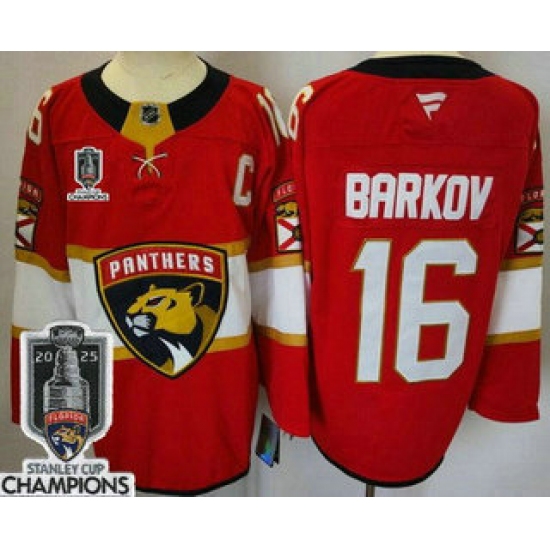 Men's Florida Panthers #16 Aleksander Barkov Red 2025 Stanley Cup Champions Authentic Jersey - Ujersey