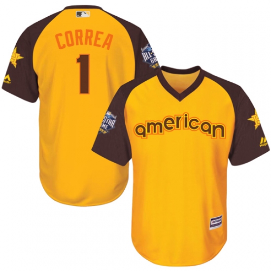 Youth Majestic Houston Astros #1 Carlos Correa Authentic Yellow 2016 All-Star American League BP Cool Base MLB Jersey - Ujersey