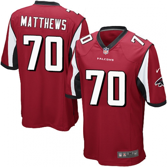 Men's Nike Atlanta Falcons #70 Jake Matthews Game Red Team Color NFL Jersey - Ujersey