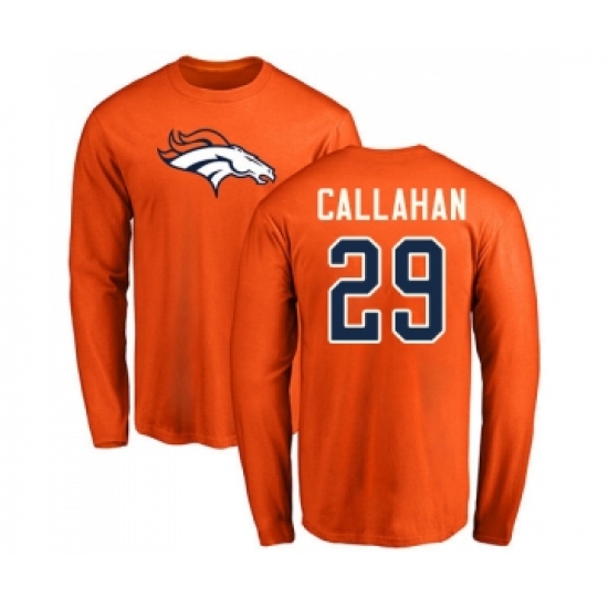 Football Denver Broncos #29 Bryce Callahan Orange Name & Number Logo Long Sleeve T-Shirt - Ujersey