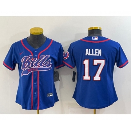 Women's Buffalo Bills #17 Josh Allen Blue With Patch Cool Base Stitched Baseball Jersey - Ujersey