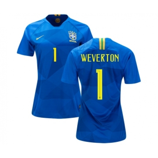 Women's Brazil #1 Weverton Away Soccer Country Jersey