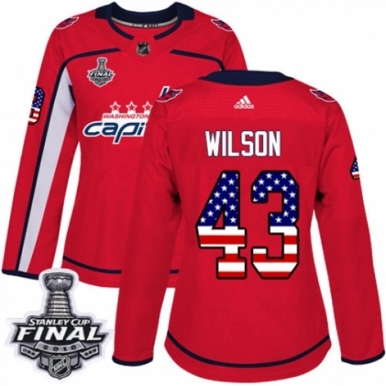Women's Adidas Washington Capitals #43 Tom Wilson Authentic Red USA Flag Fashion 2018 Stanley Cup Final NHL Jersey - Ujersey