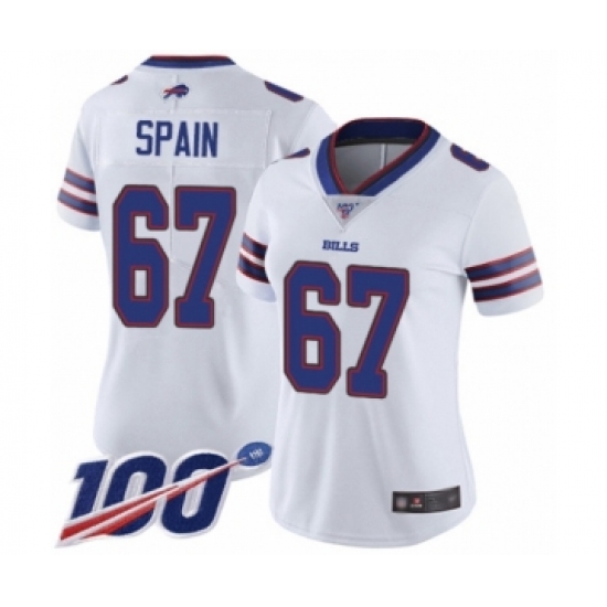 Women's Buffalo Bills #67 Quinton Spain White Vapor Untouchable Limited Player 100th Season Football Jersey - Ujersey