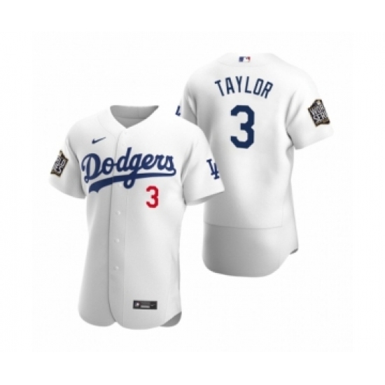 Men's Los Angeles Dodgers #3 Chris Taylor Nike White 2020 World Series Authentic Jersey - Ujersey