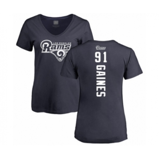 Football Women's Los Angeles Rams #91 Greg Gaines Navy Blue Backer T-Shirt - Ujersey