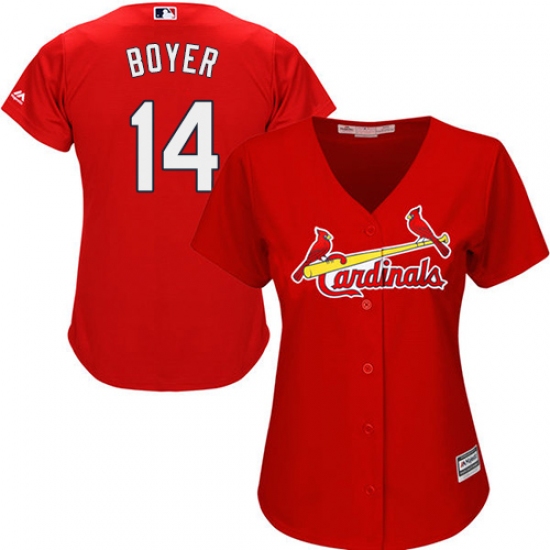 Women's Majestic St. Louis Cardinals #14 Ken Boyer Authentic Red Alternate Cool Base MLB Jersey - Ujersey