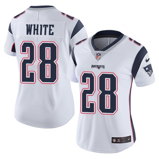 Women's Nike New England Patriots #28 James White White Vapor Untouchable Limited Player NFL Jersey - Ujersey