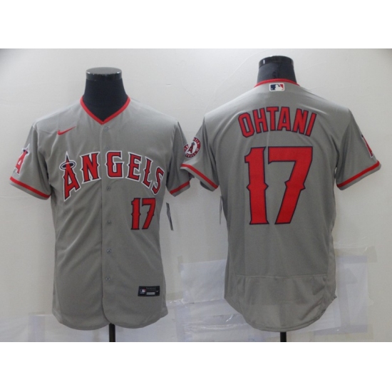 Men's Los Angeles Angels of Anaheim #17 Shohei Ohtani Grey Road Flex Base Authentic Collection Jersey - Ujersey