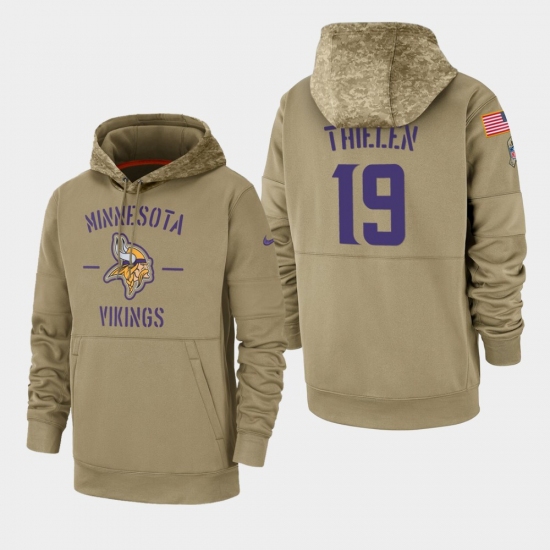 Men's Minnesota Vikings #19 Adam Thielen 2019 Salute to Service Sideline Therma Pullover Hoodie - Tan - Ujersey