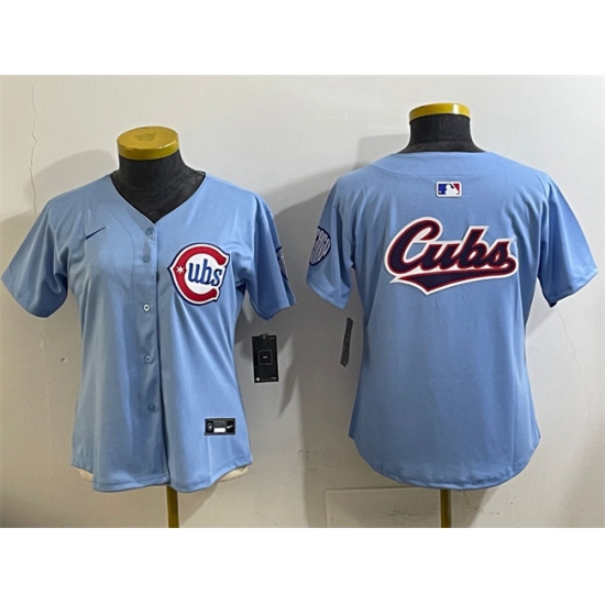 Women's Chicago Cubs Team Big Logo Blue 2024 25 2nd Alternatemited Stitched Baseball Jersey(Run Small) - Ujersey