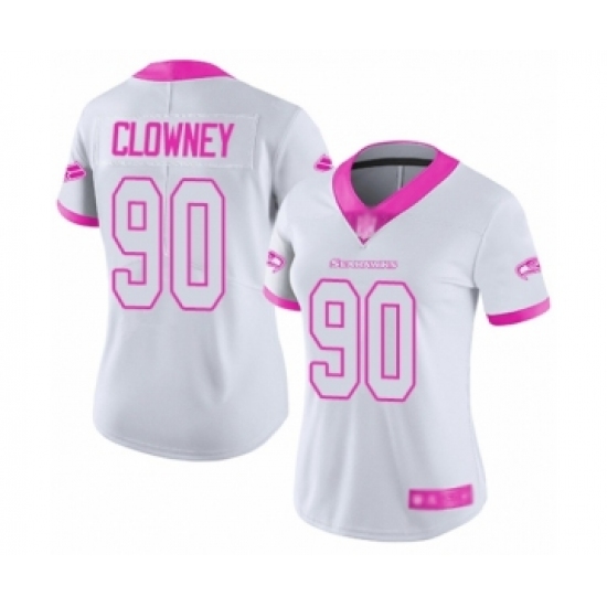 Women's Seattle Seahawks #90 Jadeveon Clowney Limited White Pink Rush Fashion Football Jersey - Ujersey