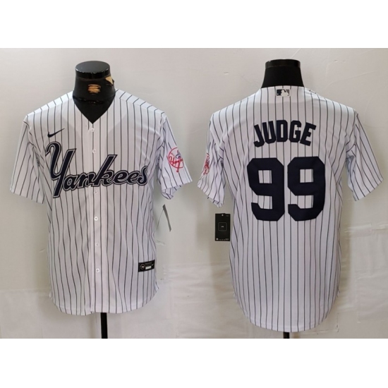 Men's New York Yankees #99 Aaron Judge White Pinstripe Fashion Cool Base Jersey - Ujersey
