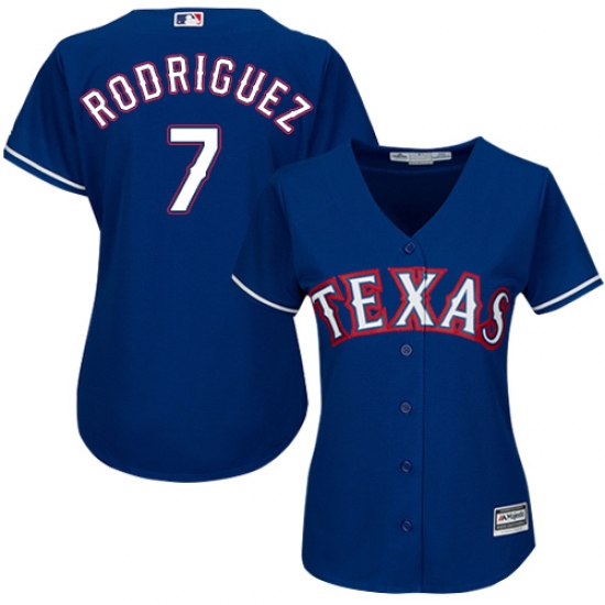 Women's Majestic Texas Rangers #7 Ivan Rodriguez Authentic Royal Blue Alternate 2 Cool Base MLB Jersey - Ujersey