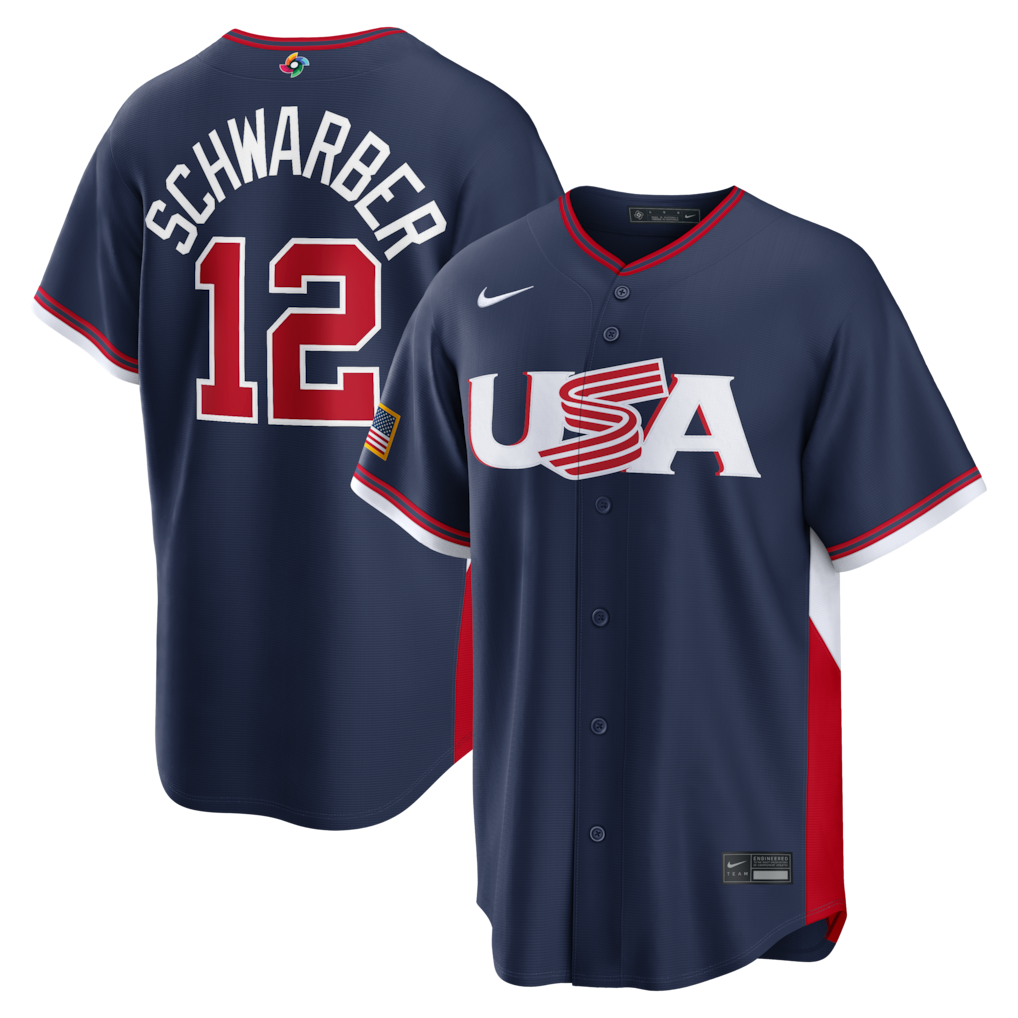 Men's USA Baseball Kyle Schwarber Nike Navy 2026 World Baseball Classic Road Stadium Jersey - U-jersey