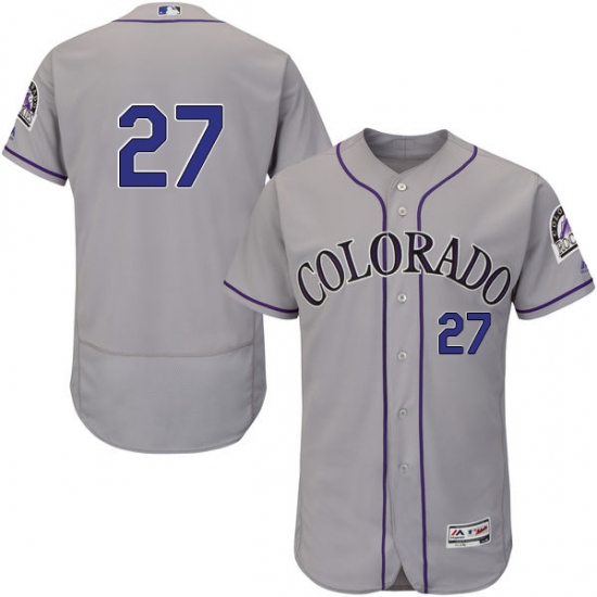 Men's Majestic Colorado Rockies #27 Trevor Story Grey Road Flex Base Authentic Collection MLB Jersey - Ujersey