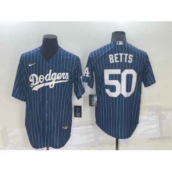 Men's Los Angeles Dodgers #50 Mookie Betts Navy Blue Pinstripe Stitched MLB Cool Base Nike Jersey - Ujersey