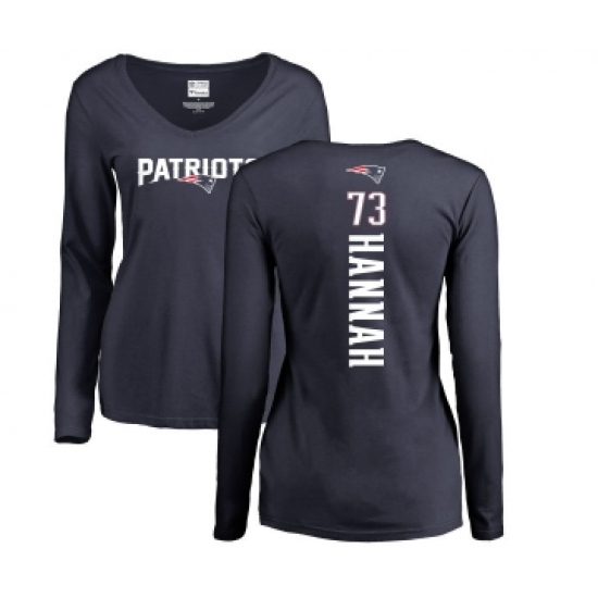 Football Women's New England Patriots #73 John Hannah Navy Blue Backer Slim Fit Long Sleeve T-Shirt - Ujersey