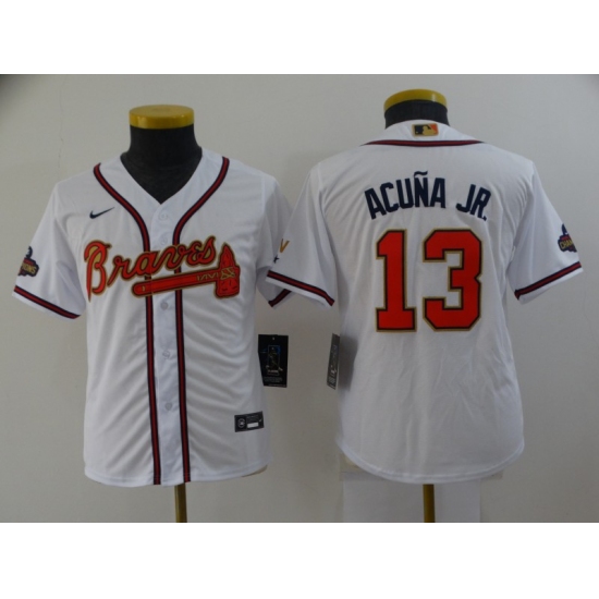 Youth Atlanta Braves #13 Ronald Acuna Jr. Nike White 2022 Gold Program Authentic Player Jersey - Ujersey