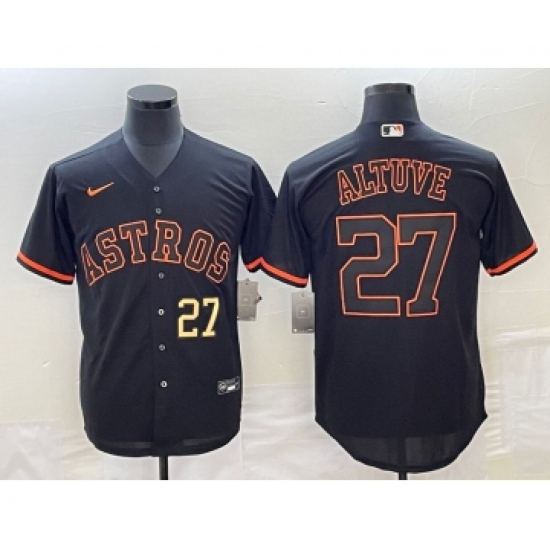 Men's Houston Astros #27 Jose Altuve Number Lights Out Black Fashion Stitched MLB Cool Base Nike Jersey1 - Ujersey