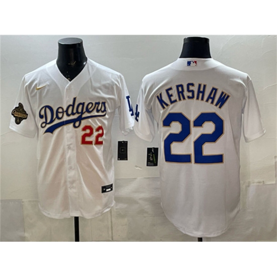 Men's Los Angeles Dodgers #22 Clayton Kershaw White 2025 World Series Champions Stitched Baseball Jersey - Ujersey