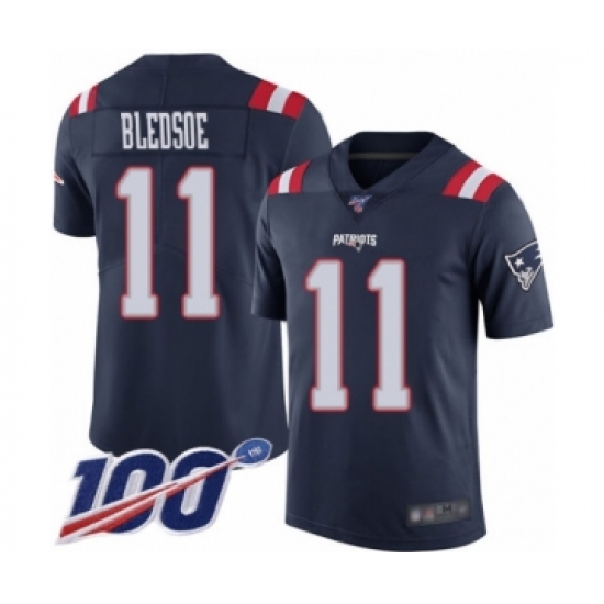 Men's New England Patriots #11 Drew Bledsoe Limited Navy Blue Rush Vapor Untouchable 100th Season Football Jersey - Ujersey