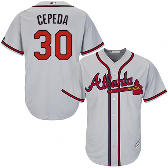 Youth Majestic Atlanta Braves #30 Orlando Cepeda Authentic Grey Road Cool Base MLB Jersey