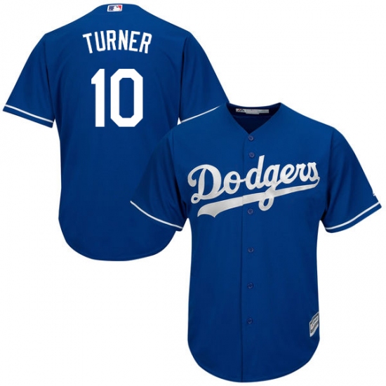 Men's Majestic Los Angeles Dodgers #10 Justin Turner Authentic Royal Blue Alternate Cool Base MLB Jersey - Ujersey
