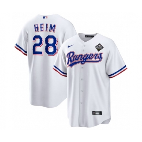 Men's Texas Rangers #28 Jonah Heim 2023 White World Series Stitched Baseball Jersey - Ujersey