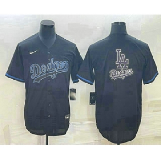 Men's Los Angeles Dodgers Black Team Big Logo Cool Base Stitched Baseball Jersey1 - Ujersey