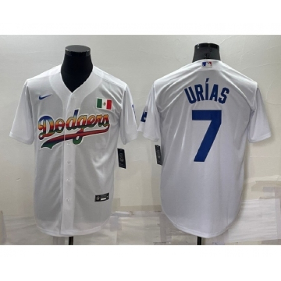 Men's Los Angeles Dodgers #7 Julio Urias Rainbow White Mexico Cool Base Nike Jersey - Ujersey