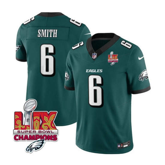 Men's Philadelphia Eagles #6 DeVonta Smith Green 2025 Eagles Logo Super Bowl LIX New F.U.S.E. Vapor Limited Football Stitched Jersey - Ujersey