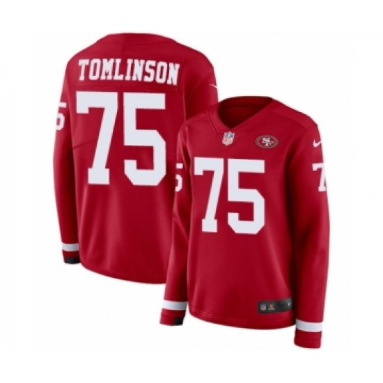 Women's Nike San Francisco 49ers #75 Laken Tomlinson Limited Red Therma Long Sleeve NFL Jersey - Ujersey