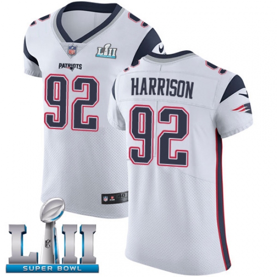 Men's Nike New England Patriots #92 James Harrison White Vapor Untouchable Elite Player Super Bowl LII NFL Jersey - ujerseystore