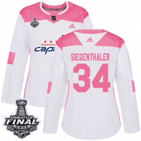 Women's Adidas Washington Capitals #34 Jonas Siegenthaler Authentic White/Pink Fashion 2018 Stanley Cup Final NHL Jersey - Ujersey
