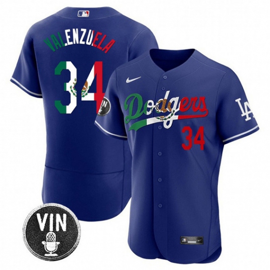 Men's Los Angeles Dodgers #34 Fernando Valenzuela Royal Mexico Special Vin Scully Flex Base Stitched Baseball Jersey - Ujersey