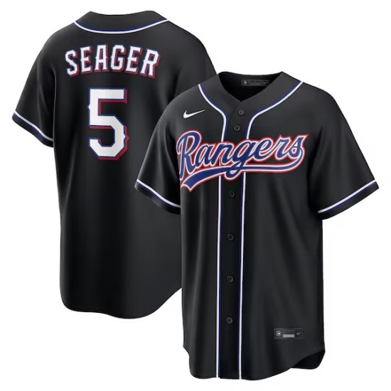 Men Texas Rangers #5 Corey Seager Fashion Replica Black Out Jersey - Ujersey