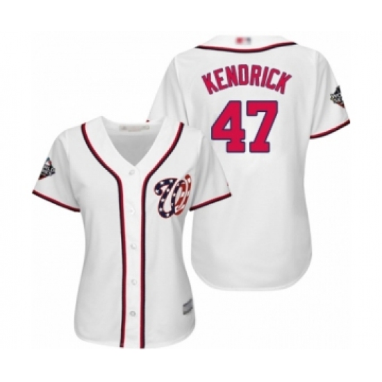 Women's Washington Nationals #47 Howie Kendrick Authentic White Home Cool Base 2019 World Series Bound Baseball Jersey - Ujersey