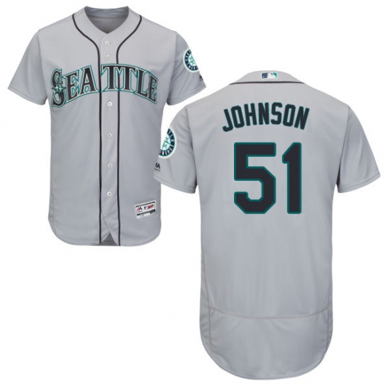 Men's Majestic Seattle Mariners #51 Randy Johnson Grey Road Flex Base Authentic Collection MLB Jersey - Ujersey