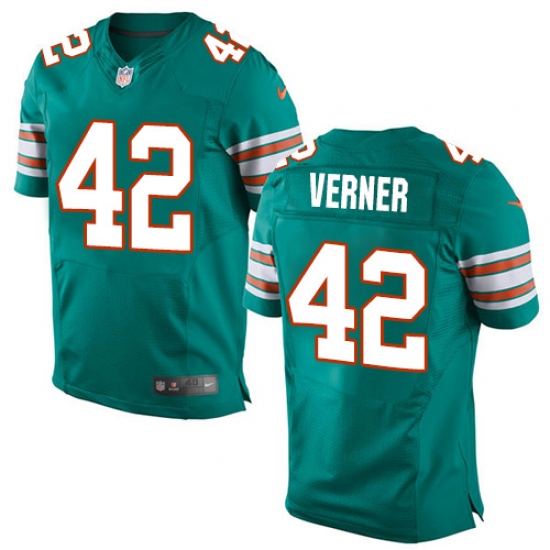 Men's Nike Miami Dolphins #42 Alterraun Verner Elite Aqua Green Alternate NFL Jersey - Ujersey