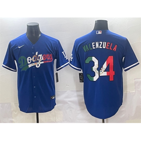 Men's Los Angeles Dodgers #34 Fernando Valenzuela Blue Mexico Stitched Jersey - Ujersey