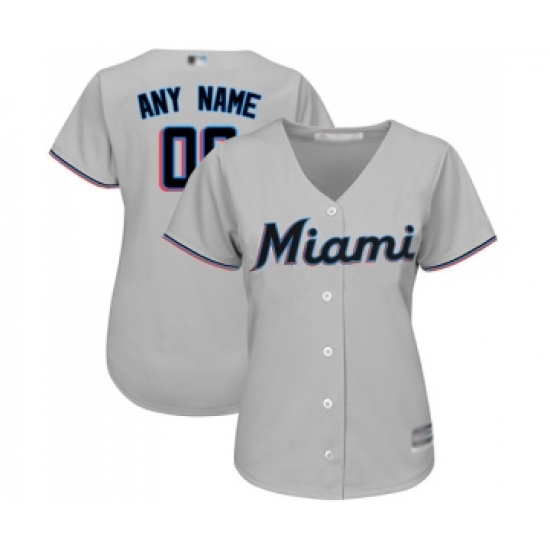 Women's Miami Marlins Customized Replica Grey Road Cool Base Baseball Jersey - Ujersey