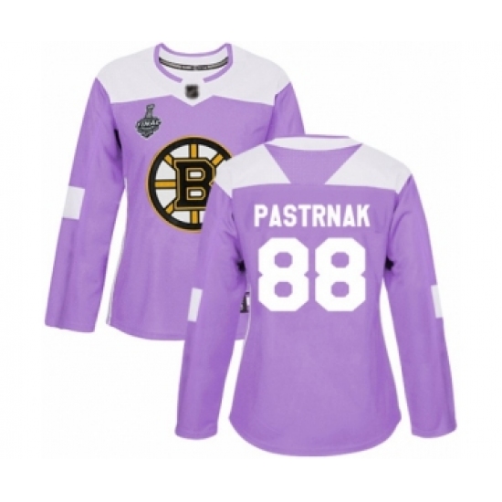 Women's Boston Bruins #88 David Pastrnak Authentic Purple Fights Cancer Practice 2019 Stanley Cup Final Bound Hockey Jersey - Ujersey