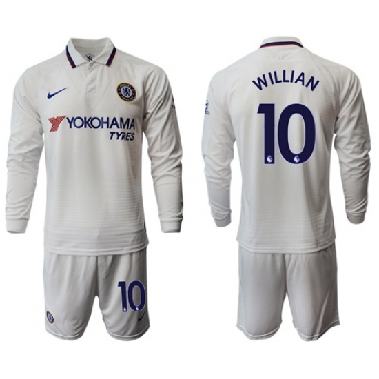 Chelsea #10 Willian Away Long Sleeves Soccer Club Jersey