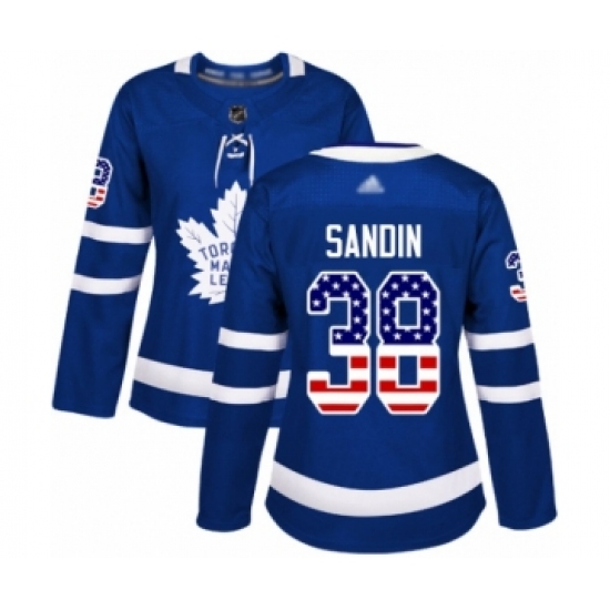 Women's Toronto Maple Leafs #38 Rasmus Sandin Authentic Royal Blue USA Flag Fashion Hockey Jersey - Ujersey